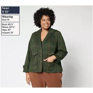 Joan Rivers Knit Glen Plaid Collared Jacket Juniper Small A702865